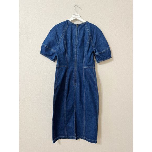 NWT Madewell Denim Puff-Sleeve Midi Dress Allister Wash Blue Jean Dress Size 8 - Picture 4 of 6